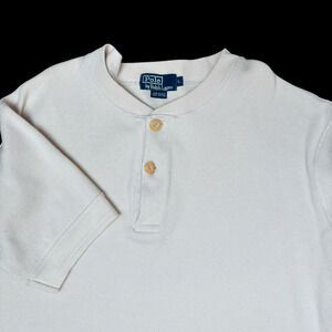 VTG Polo Ralph Lauren Henley T-shirt Men's Size Large Ivory Short Sleeve USA